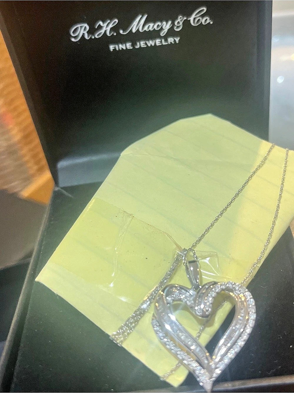 R.H. Macy & Co. Rhinestone Heart Pendant Necklace Silver NWT